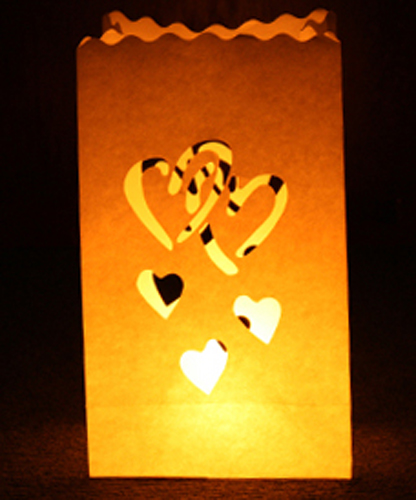 Linked Hearts Luminary Candle Bags White - Pack of 10